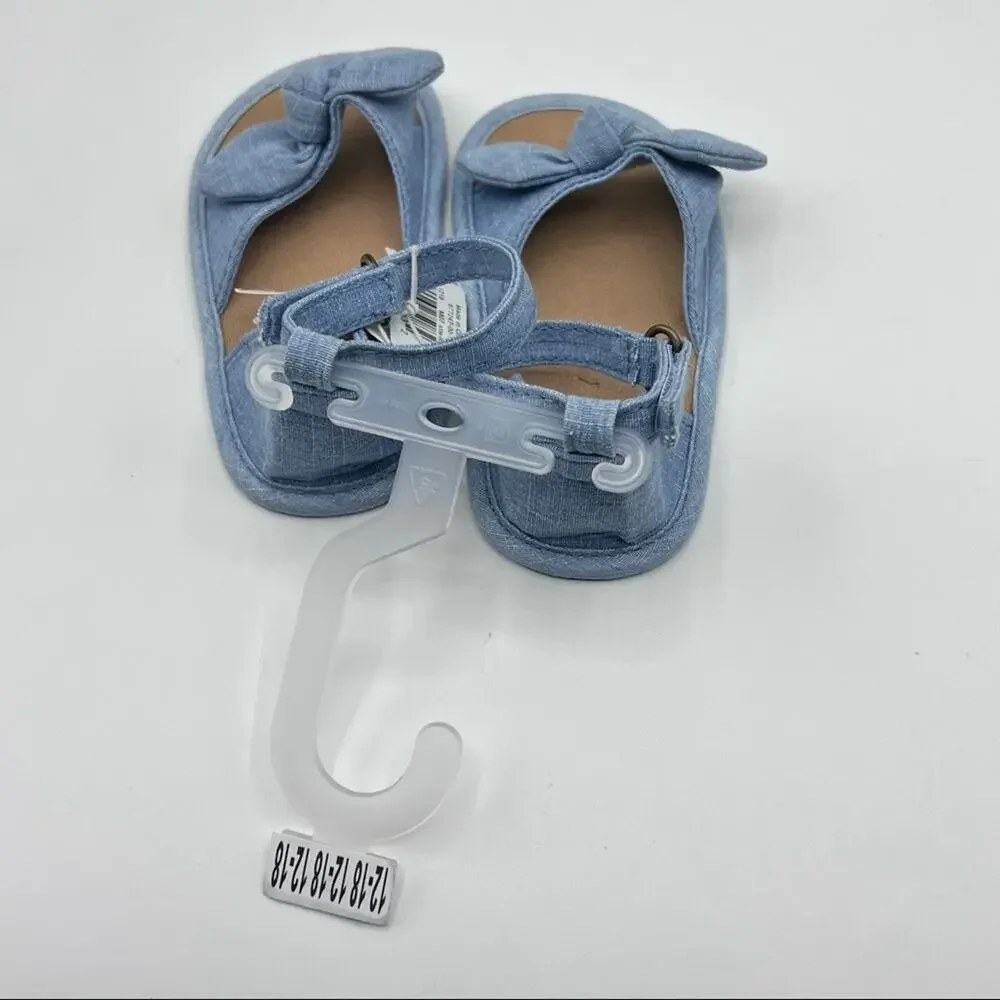 Old Navy Baby Blue Denim Bow Walker Style  Sandal Sz 12-18M